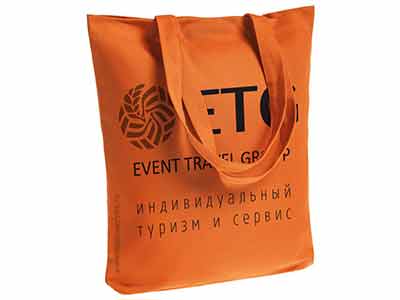Тканевая сумка оранжевого цвета с печатью логотипа