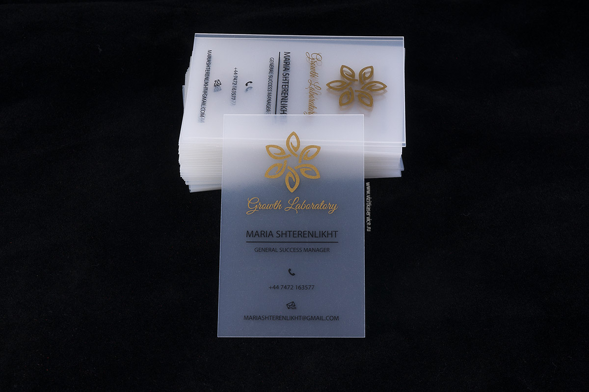 Элегантные визитки из пластика 0,8 мм, печать шелкография 2+0