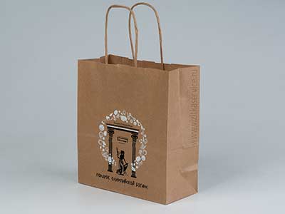 Пакет с логотипом в две краски 2+0 на коричневом крафт пакете
